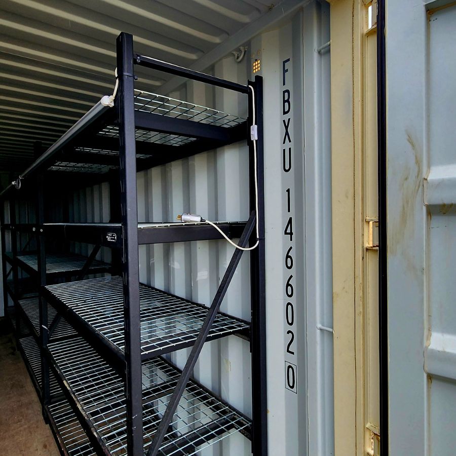 20’ New (1-Trip) Container w/ Shelving on BOTH sides - Royal Ace Storage